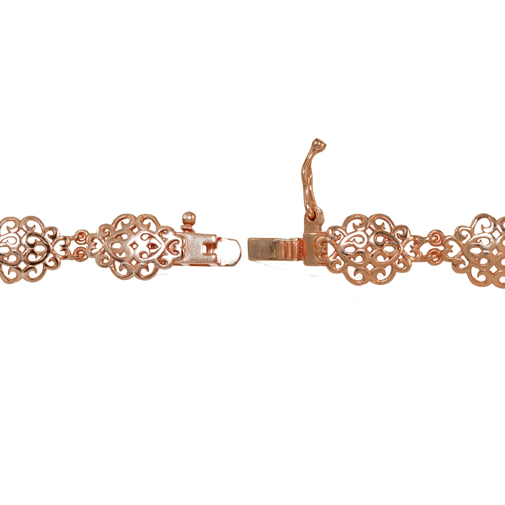 Rose Gold Flashed Sterling Silver Polished Vintage Filigree Swirl Bracelet-3