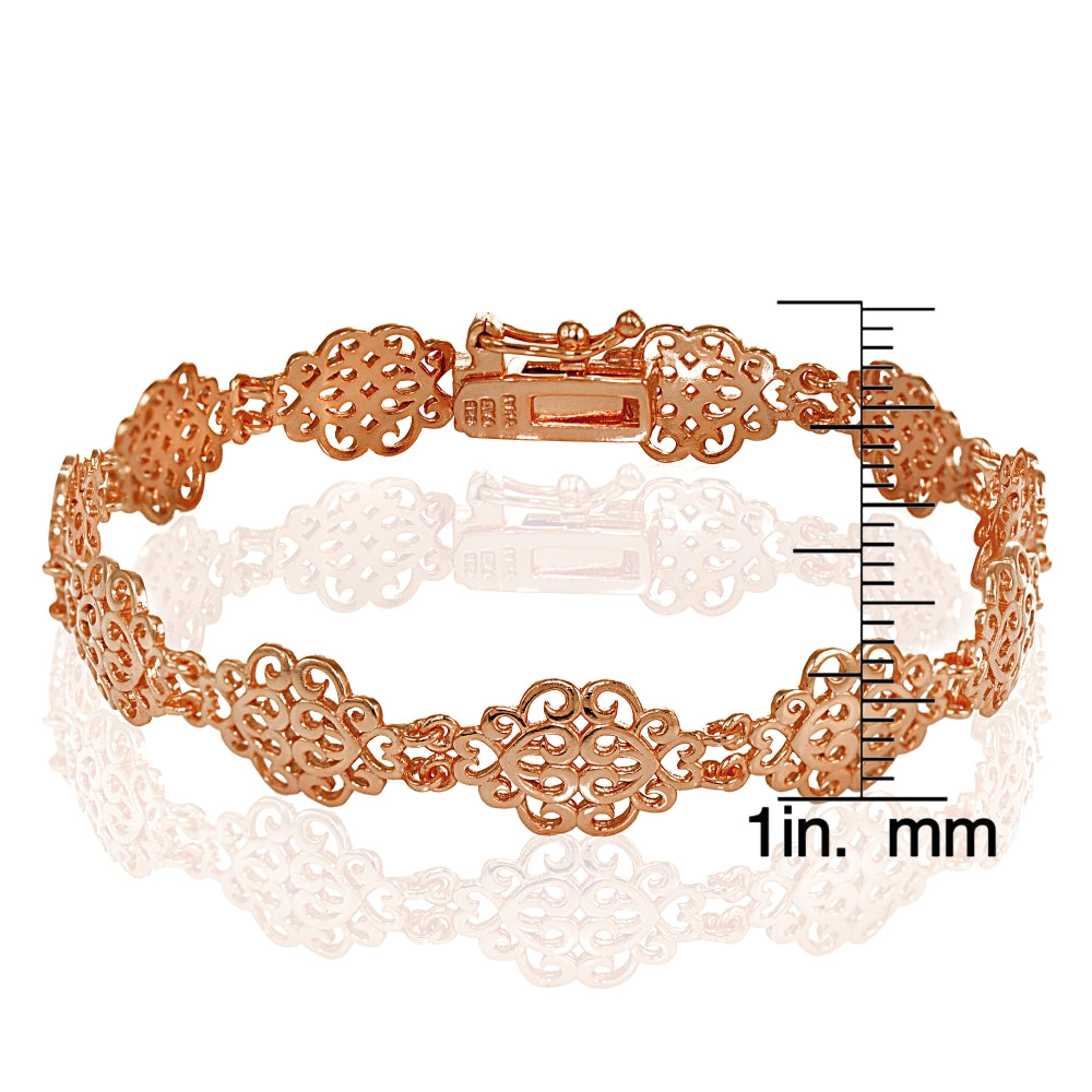Rose Gold Flashed Sterling Silver Polished Vintage Filigree Swirl Bracelet-4