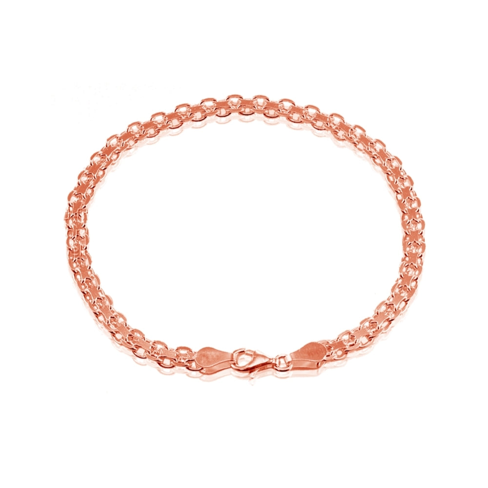 Rose Gold Flashed Sterling Silver 4mm Bismark Chain Bracelet, 8 Inches
