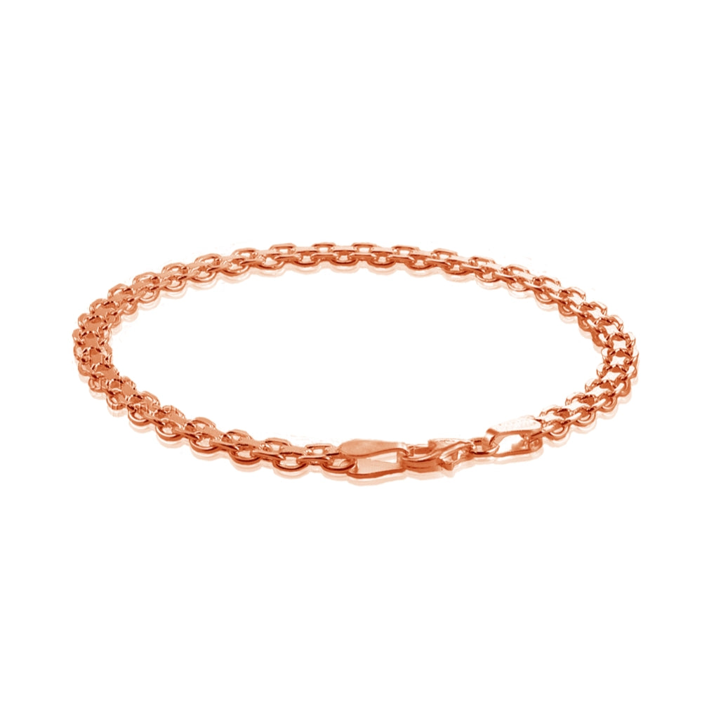 Rose Gold Flashed Sterling Silver 4mm Bismark Chain Bracelet, 8 Inches-2