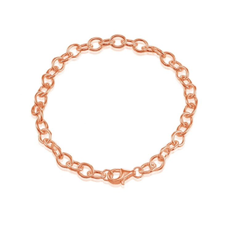 Rose Gold Flashed Sterling Silver 6mm Oval Link Chain Bracelet, 8 Inches