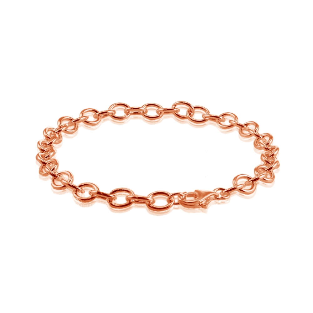 Rose Gold Flashed Sterling Silver 6mm Oval Link Chain Bracelet, 8 Inches-2