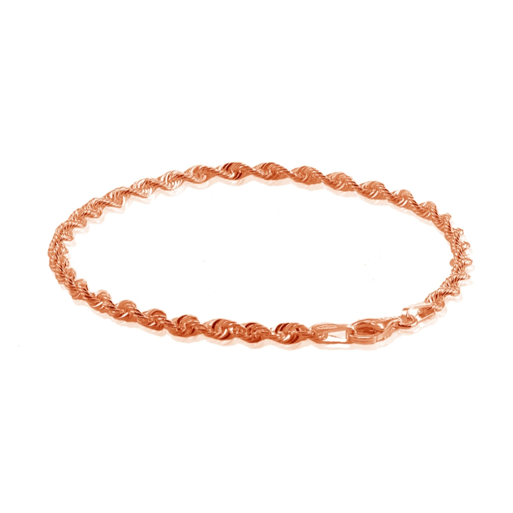 Rose Gold Flashed Sterling Silver 2mm Twist Rope Chain Bracelet, 8 Inches-2
