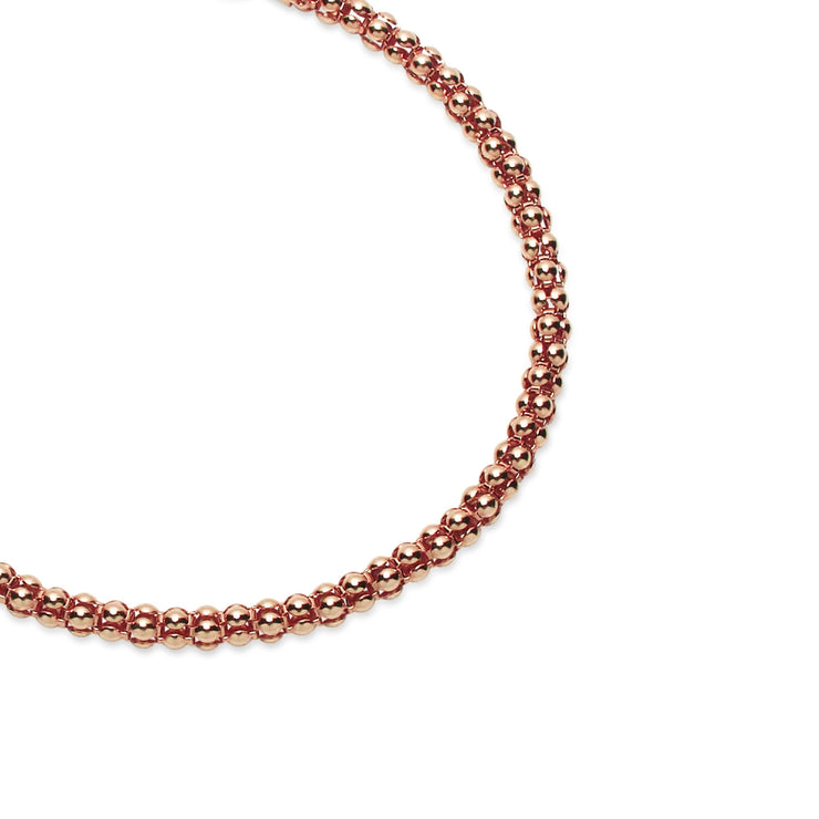 Rose Gold Flashed Sterling Silver 2.5mm Popcorn Chain Bracelet, 8 Inches