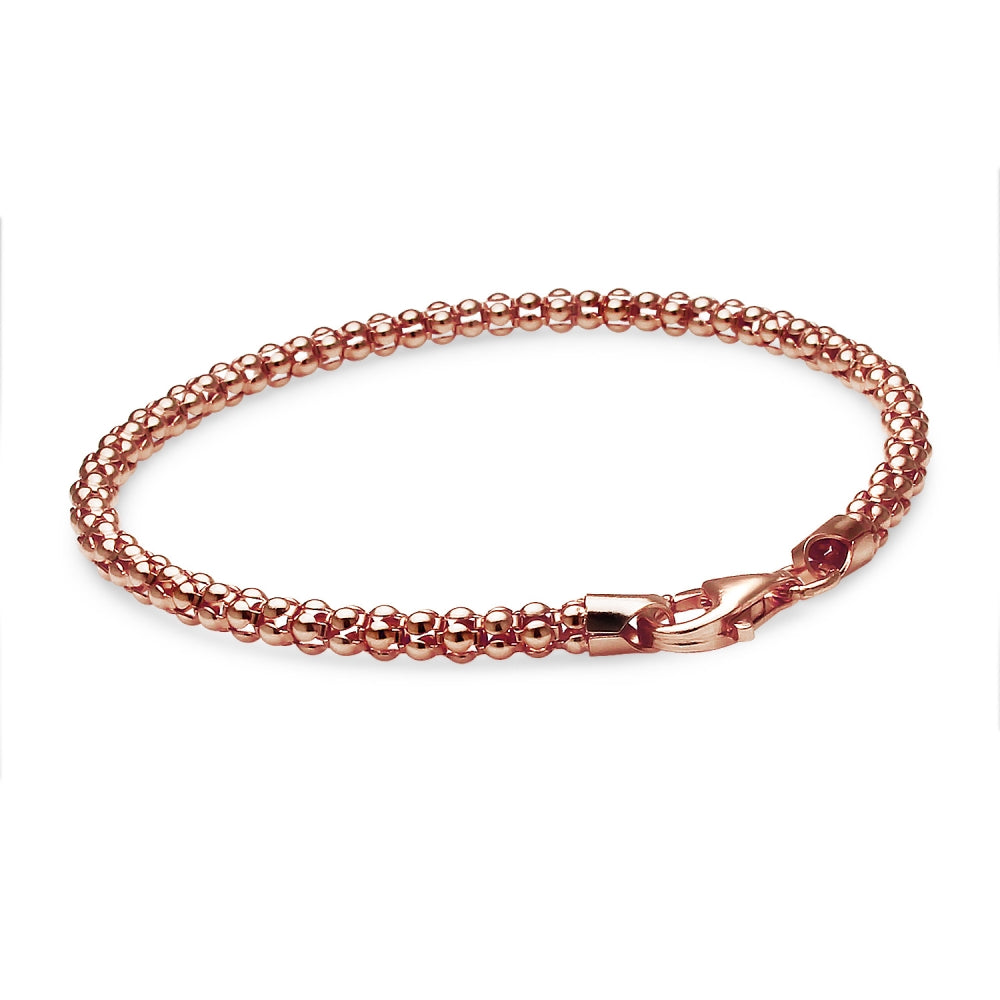 Rose Gold Flashed Sterling Silver 2.5mm Popcorn Chain Bracelet, 8 Inches-3