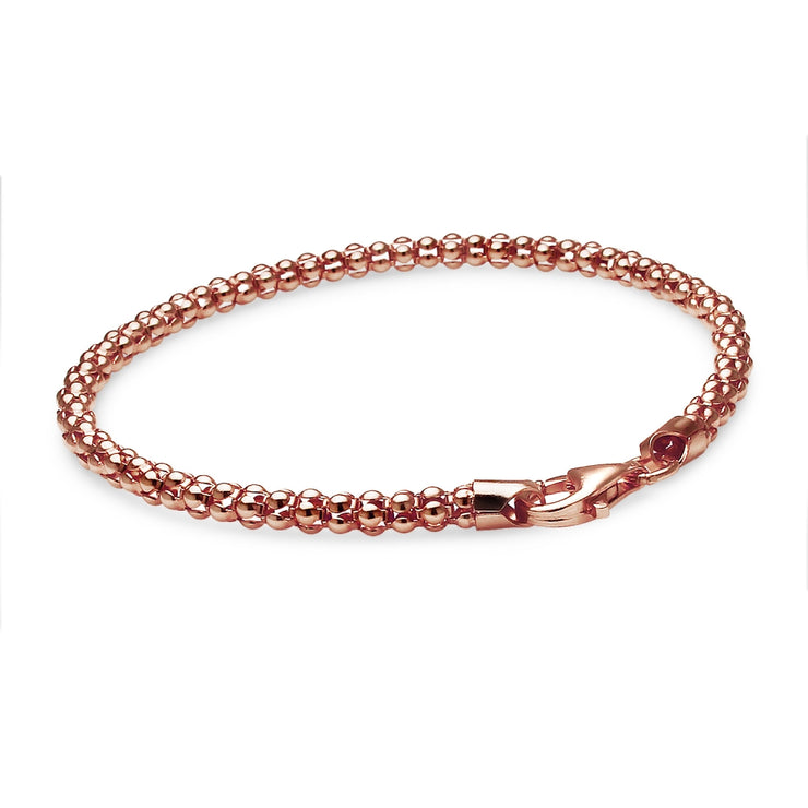 Rose Gold Flashed Sterling Silver 2.5mm Popcorn Chain Bracelet, 8 Inches