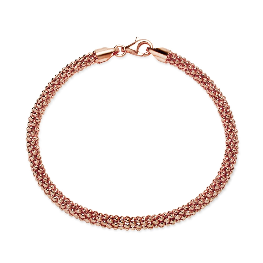 Rose Gold Flashed Sterling Silver 4mm Popcorn Chain Bracelet, 8 Inches