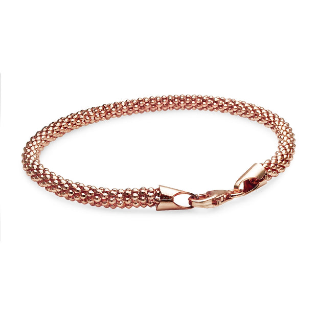 Rose Gold Flashed Sterling Silver 4mm Popcorn Chain Bracelet, 8 Inches