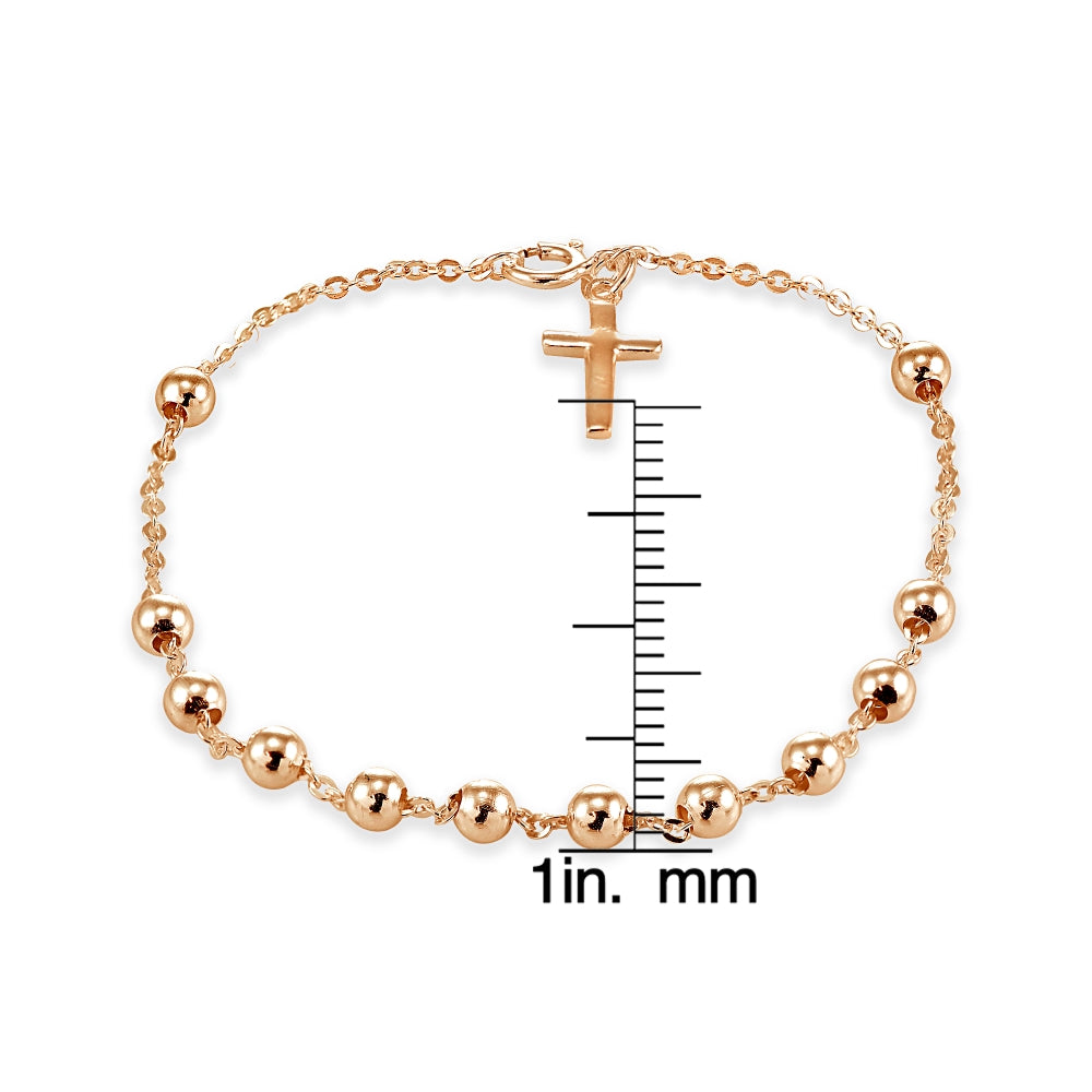 Rose Gold Flashed Sterling Silver Bead Station Cross Chain Bracelet-5