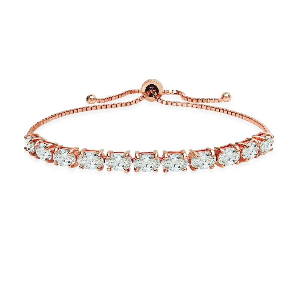 Rose Gold Flashed Sterling Silver 6x4mm Oval Adjustable Bracelet Made with Swarovski Zirconia