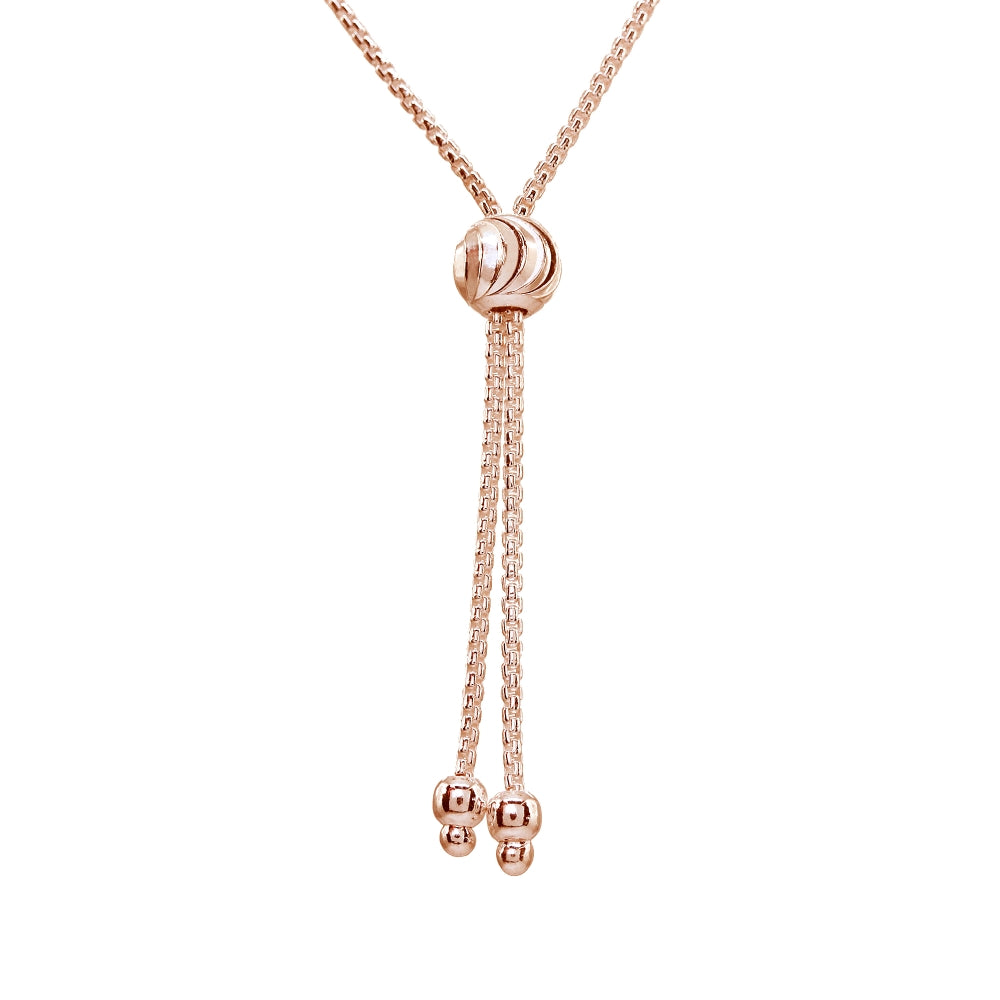 Rose Gold Flashed Sterling Silver Polished Spiga Chain Adjustable Pull-String Bracelet-3