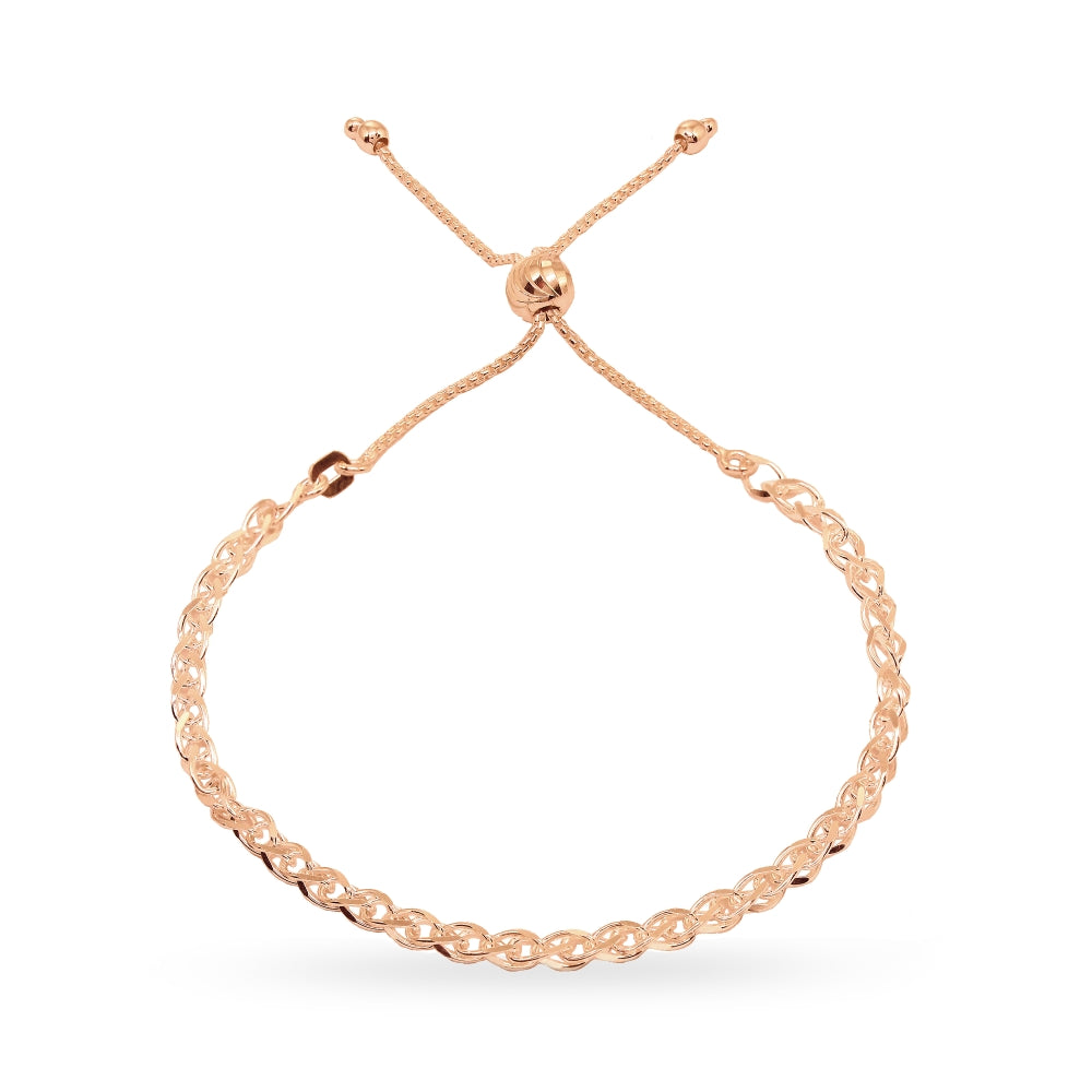 Rose Gold Flashed Sterling Silver Polished Spiga Chain Adjustable Pull-String Bracelet-4