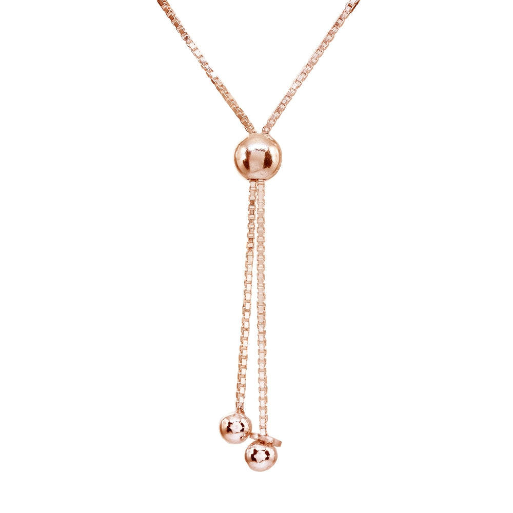 Rose Gold Flashed Sterling Silver Thin Figaro Link Chain Adjustable Pull-String Bracelet-3