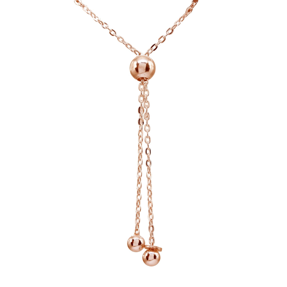 Rose Gold Flashed Sterling Silver Textured Beads Bar Station Chain Adjustable Pull-String Bracelet-3