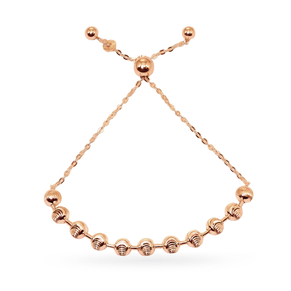 Rose Gold Flashed Sterling Silver Textured Beads Bar Station Chain Adjustable Pull-String Bracelet-4