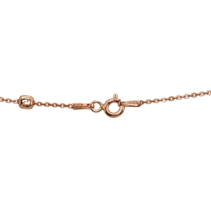 Rose Gold Flashed Sterling Silver Italian Polished Square Cube Bead Station Cable Chain Bracelet, 7.5 Inch