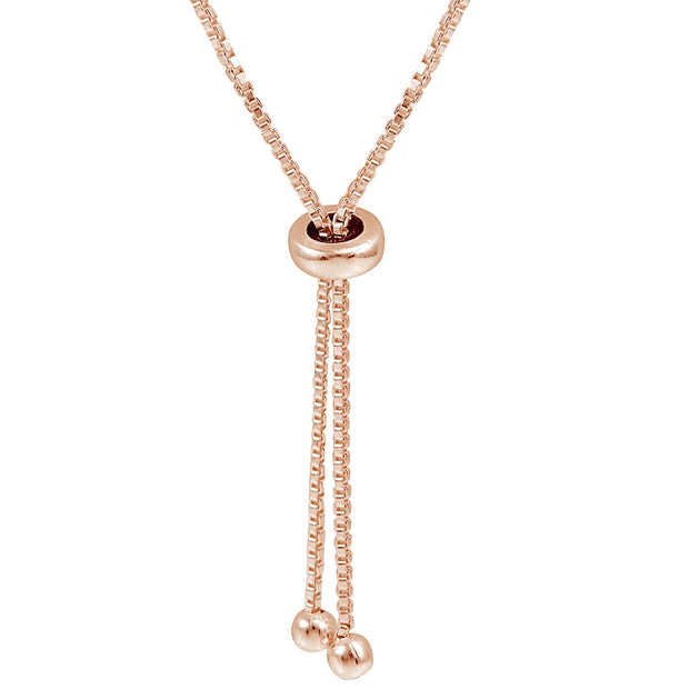 Rose Gold Flashed Sterling Silver Polished Pull-String Loop Adjustable Charm Link Chain Bolo Bracelet