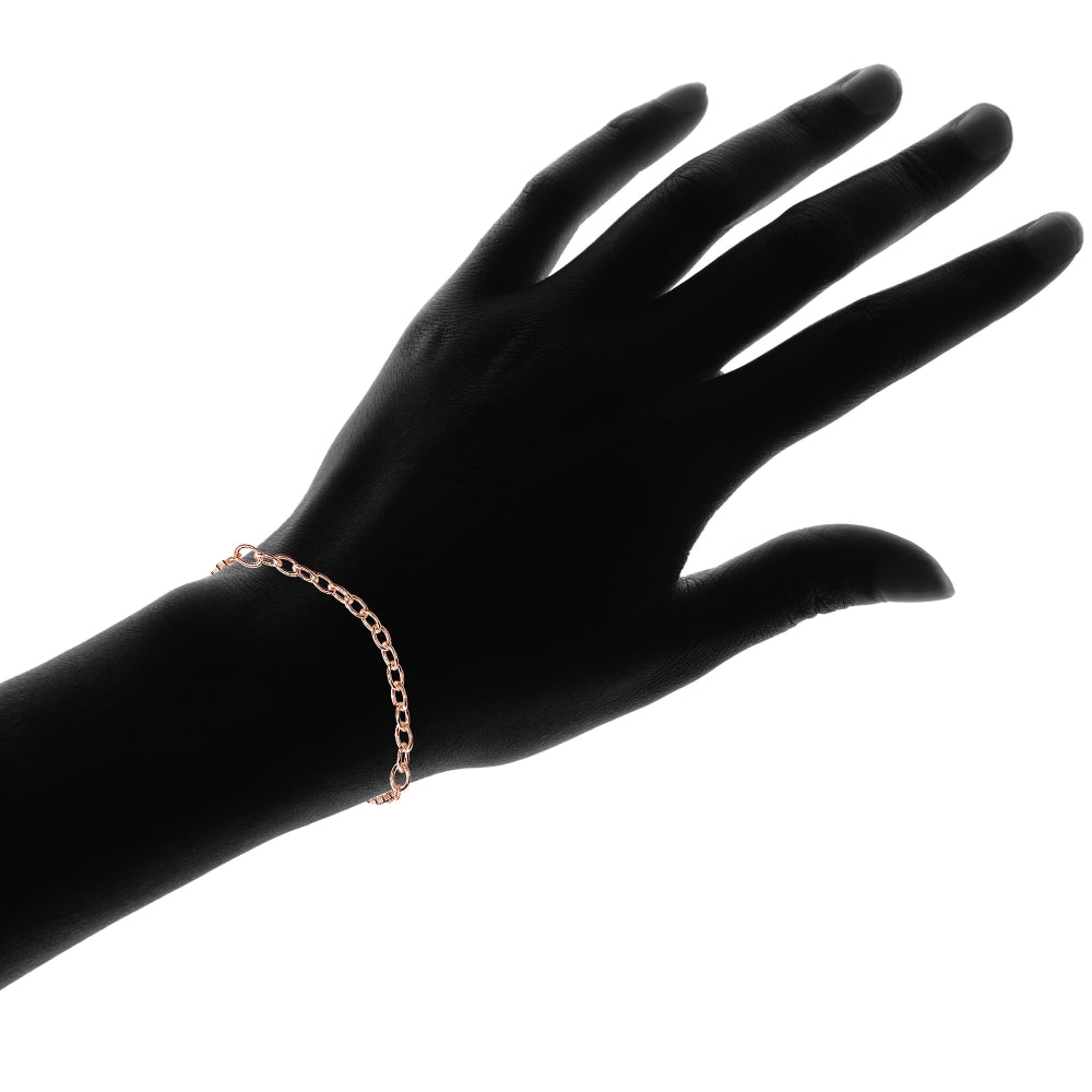 Rose Gold Flashed Sterling Silver Polished Pull-String Loop Adjustable Charm Link Chain Bolo Bracelet-3