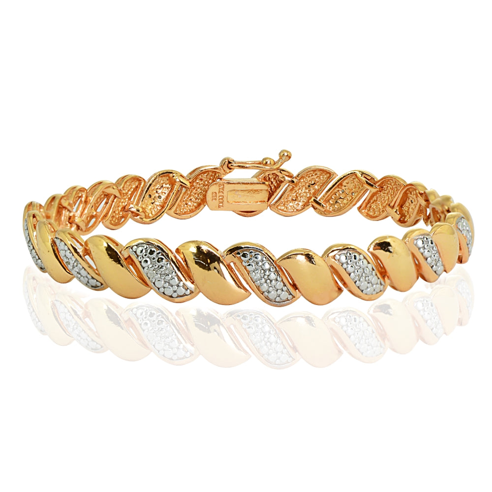 Rose Gold Flashed Sterling Silver Polished Swirl Round  Diamond Accent Fashion Bracelet, JK-I3