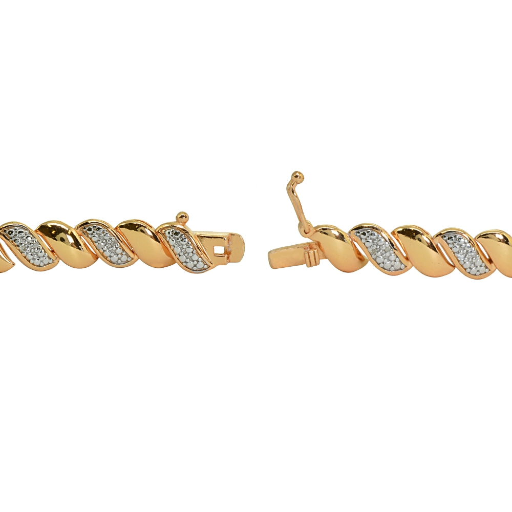 Rose Gold Flashed Sterling Silver Polished Swirl Round  Diamond Accent Fashion Bracelet, JK-I3-2