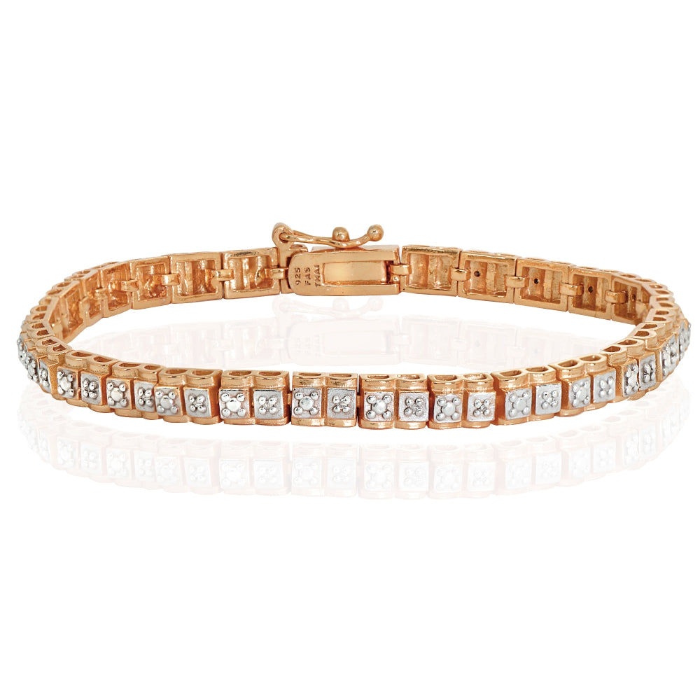 Rose Gold Flashed Sterling Silver Polished Square Diamond Accent Fashion Bracelet, JK-I3