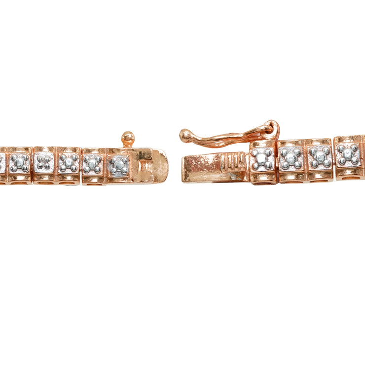Rose Gold Flashed Sterling Silver Polished Square Diamond Accent Fashion Bracelet, JK-I3