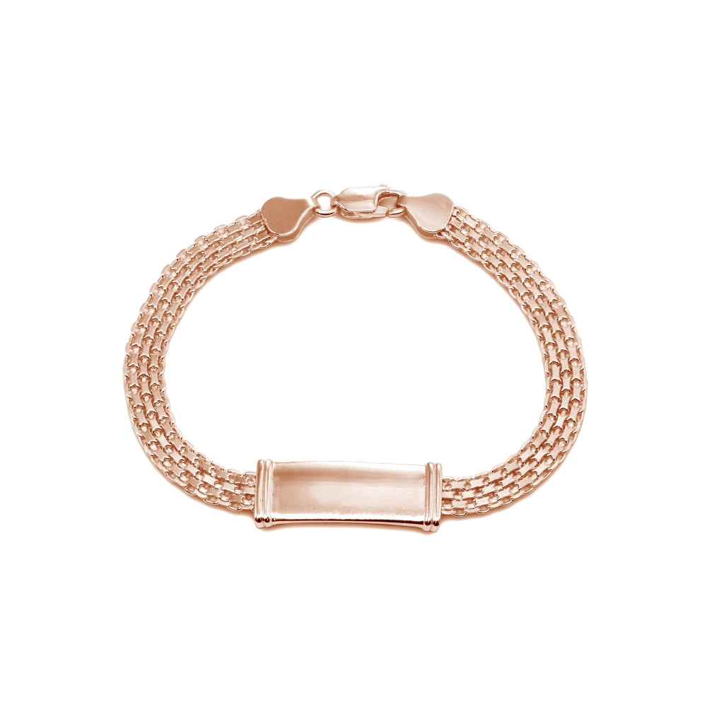 Rose Gold Flashed Sterling Silver Polished Bar Tube Fashion Mesh Chain Bracelet