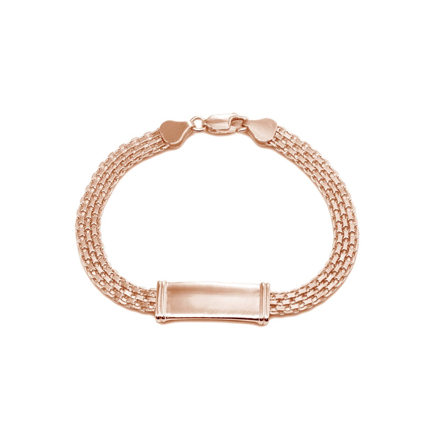 Rose Gold Flashed Sterling Silver Polished Bar Tube Fashion Mesh Chain Bracelet