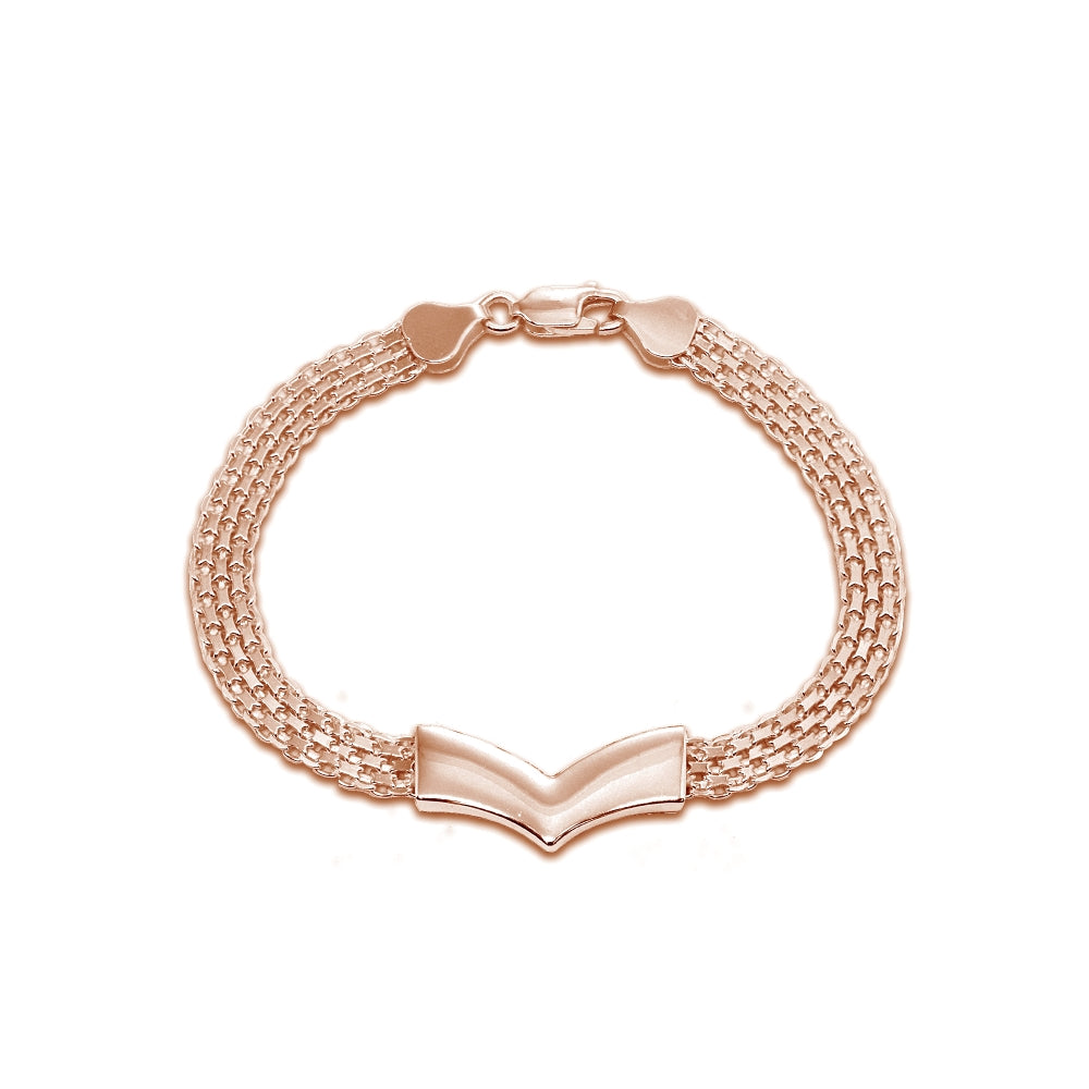Rose Gold Flashed Sterling Silver Polished Pointed V Chevron Fashion Mesh Chain Bracelet