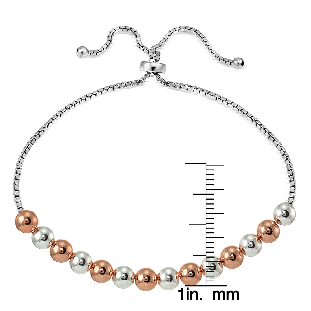 Rose Gold Flashed Sterling Silver Two Tone 6mm Bead Adjustable Bracelet-3