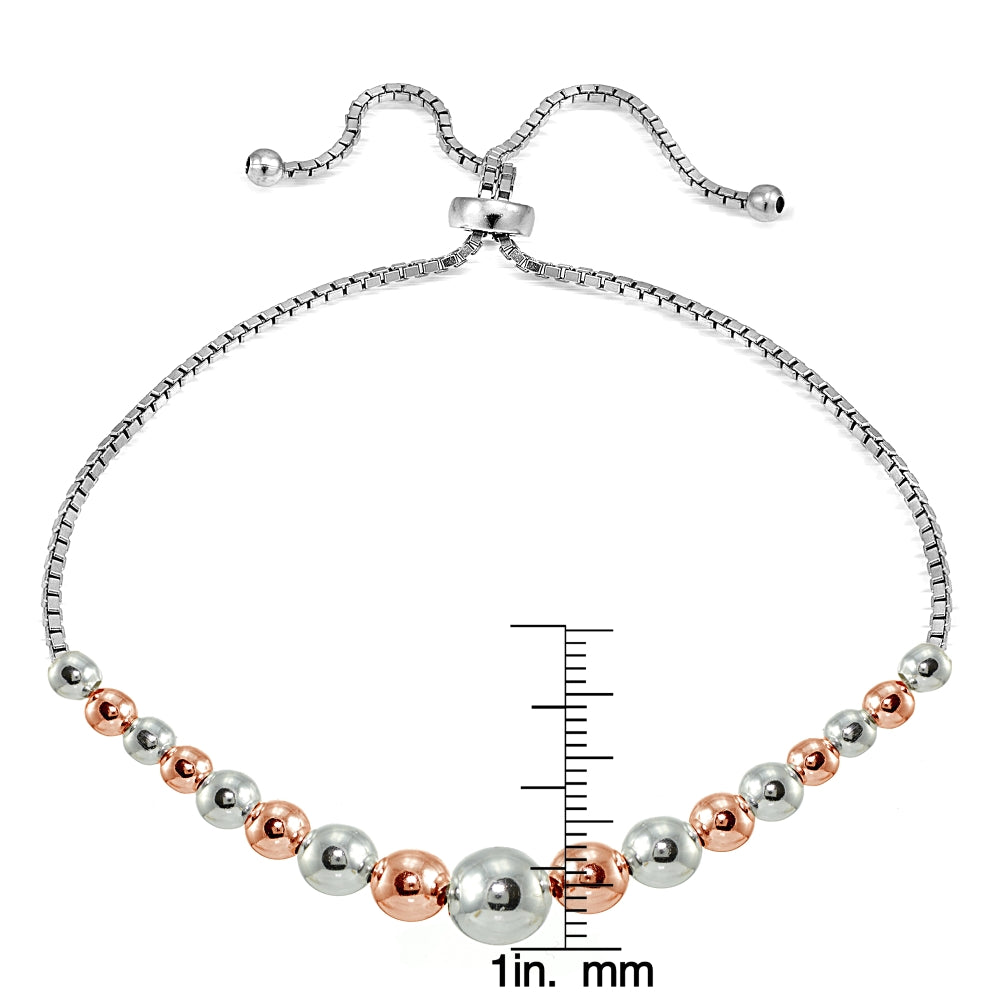 Rose Gold over Sterling Silver Two Tone Graduated Bead Adjustable Bracelet-3