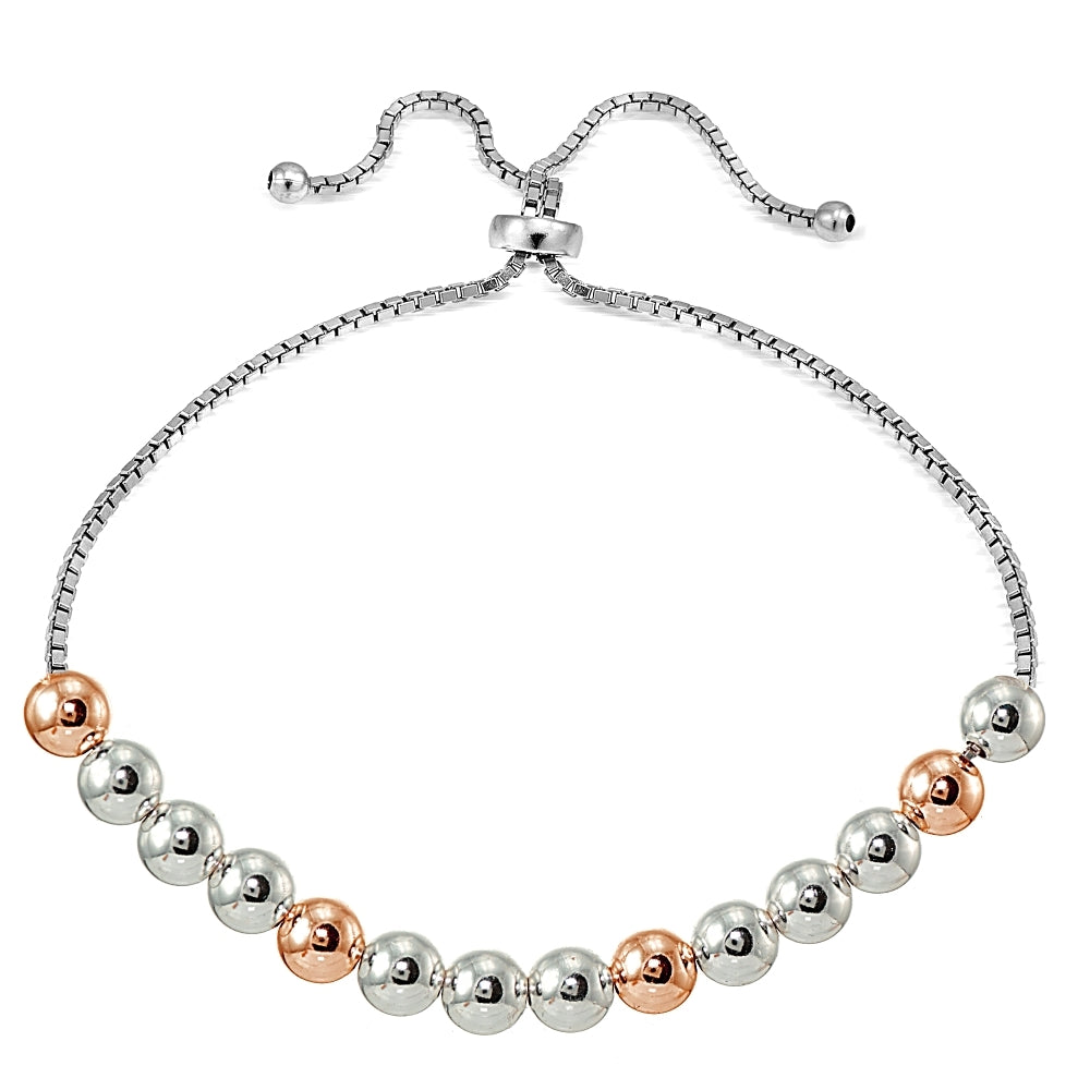 Rose Gold over Sterling Silver Two Tone 6mm Bead Adjustable Bracelet