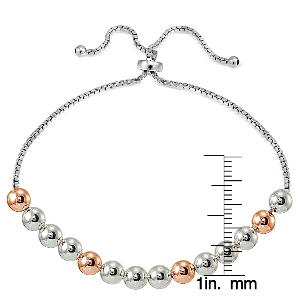 Rose Gold over Sterling Silver Two Tone 6mm Bead Adjustable Bracelet-3