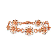 Two-Tone Rose Gold Flashed Sterling Silver Nature Flower Diamond-Cut Charm Link Bracelet
