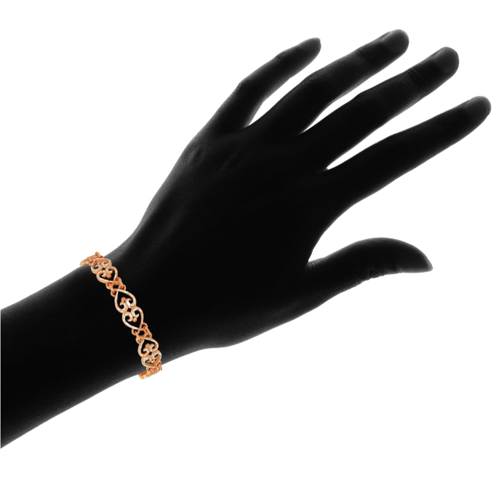 Two-Tone Rose Gold Flashed Sterling Silver Filigree Hearts Diamond-Cut Link Bracelet-3