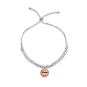 Two-Tone Rose Gold Flashed Sterling Silver Polished Ball Bead Station Wheat Spiga Chain Adjustable Bolo Bracelet