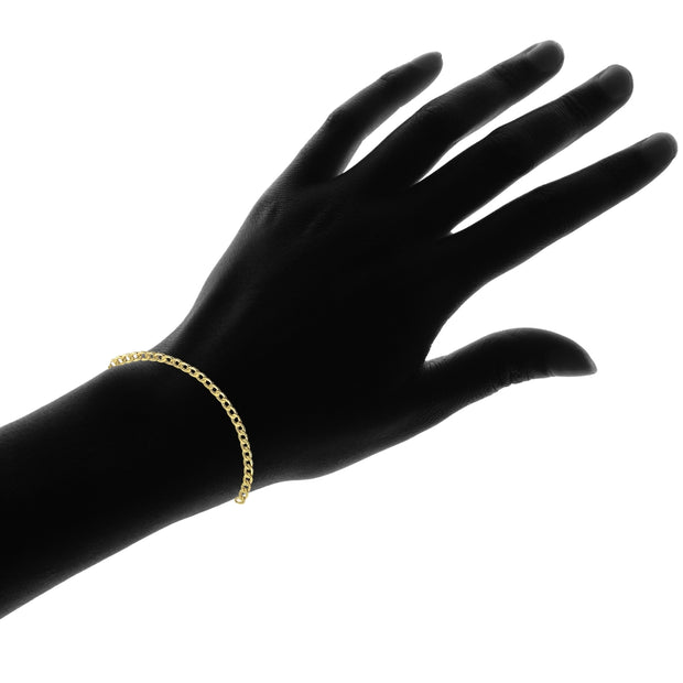 14K Gold Thin Cuban Curb Link Chain Bracelet, 7.25 Inches