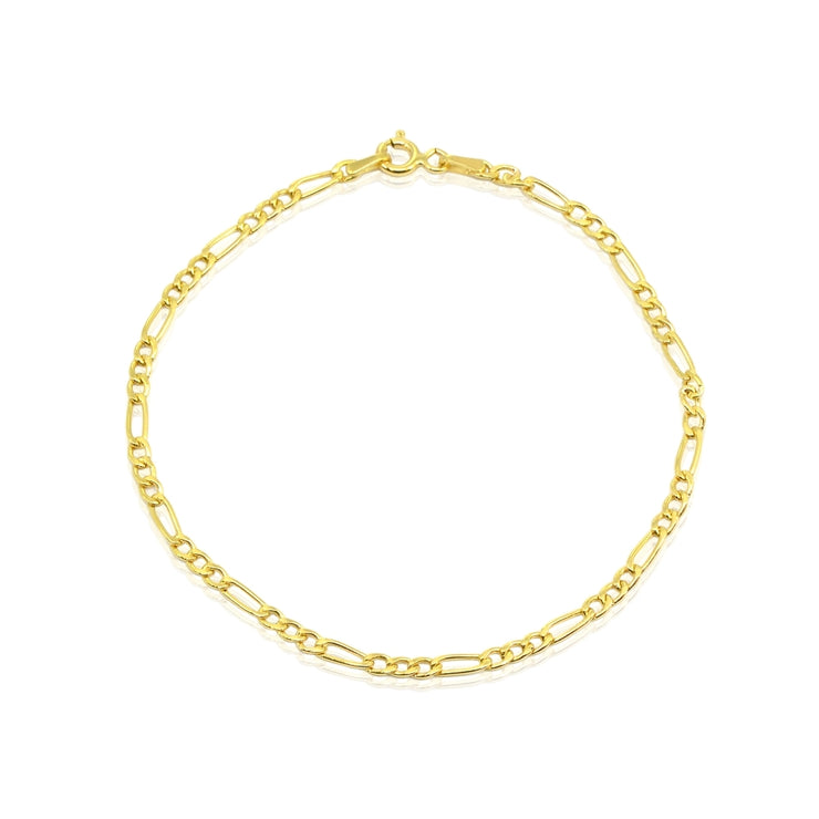 14K Gold Dainty Thin .6mm Figaro Link Chain Bracelet, 7.25 Inches