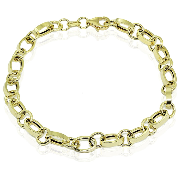 14k Gold Italian Lightweight Oval and Round Chain Link Bracelet