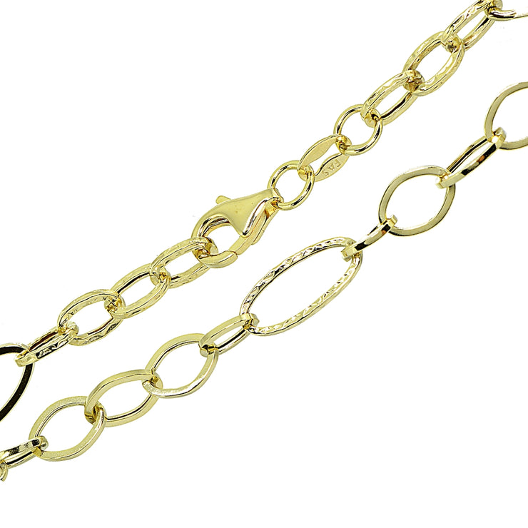 14k Gold Italian Lightweight Hammered and Polished Thin Oval Chain Link Bracelet