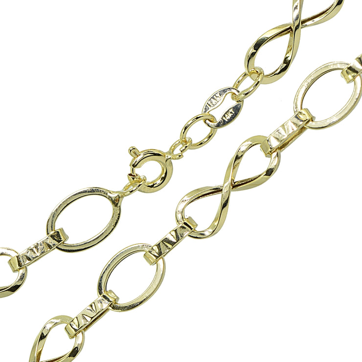 14k Gold Italian Lightweight Infinity Twist Oval and Bar Chain Link Bracelet