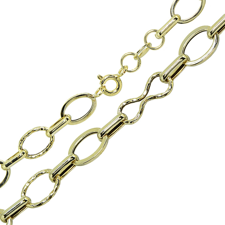 14k Gold Italian Lightweight Infinity Oval and Bar Chain Link Bracelet