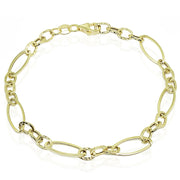 14K Gold Italian Lightweight Marquise Oval and Bar Chain Link Bracelet