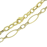 14K Gold Italian Lightweight Marquise Oval and Bar Chain Link Bracelet