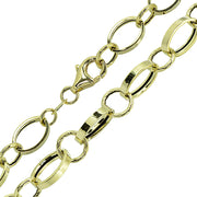 14K Gold Italian Lightweight Hammered Round & Polished Oval Chain Link Bracelet
