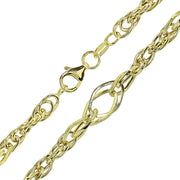 14k Gold Italian Lightweight Chain Double Geometric & Oval Link Bracelet