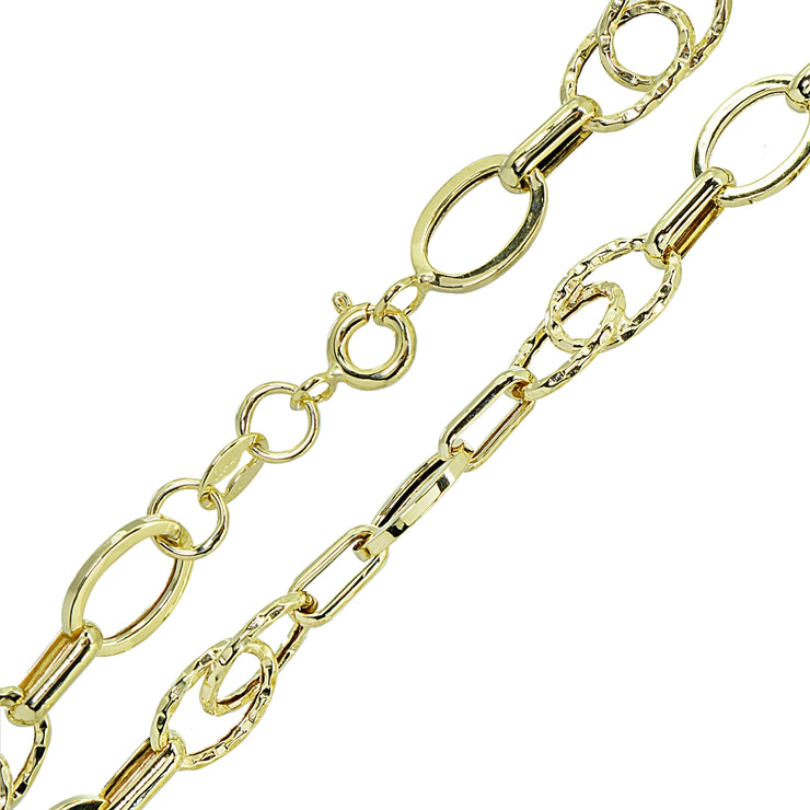 14K Gold Italian Lightweight Oval and Bar Chain Link Bracelet