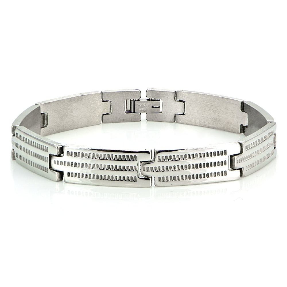 Stainless Steel Textured Link Classic Mens Bracelet