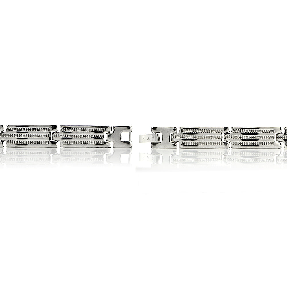Stainless Steel Textured Link Classic Mens Bracelet-2
