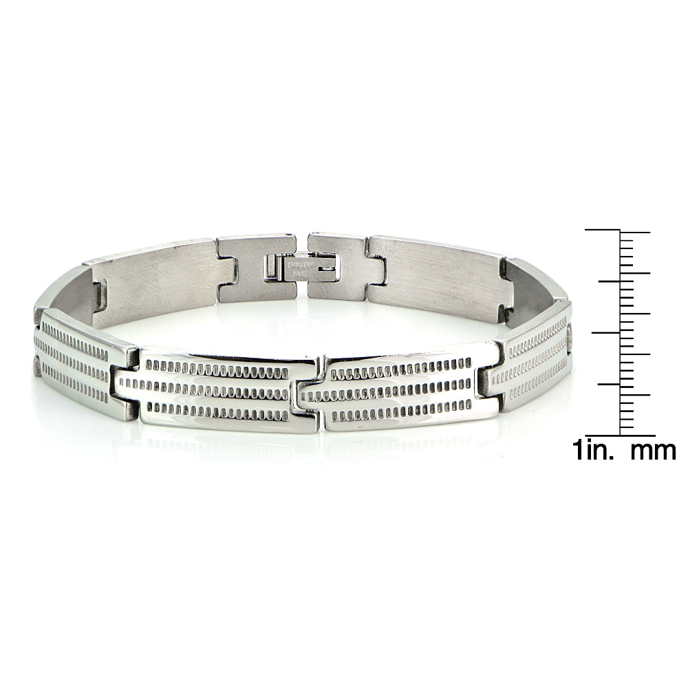 Stainless Steel Textured Link Classic Mens Bracelet-3
